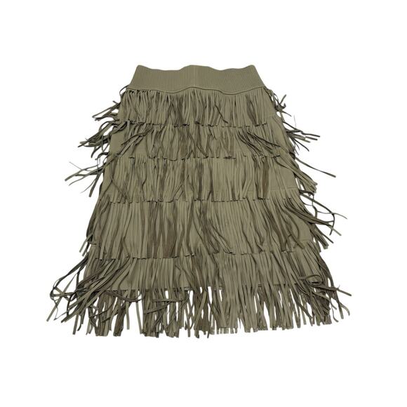 NWT Helmut Lang Olive Lambskin Fringe Mini Skirt S Western Boho Festival Leather - Picture 3 of 13